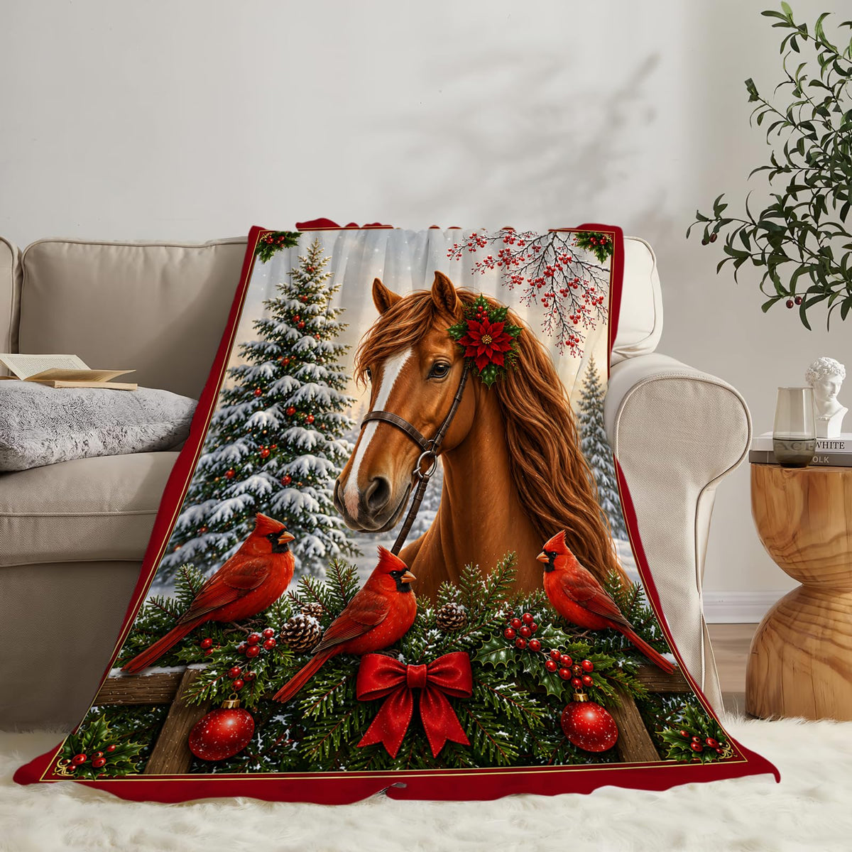 Christmas Horse Blanket (40"x50" / Horses and Cardinals)