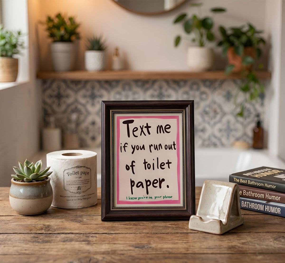 Dark Brown Framed Text Meif You Runoutof Toiletpaper Wall Art 9x11in (Bathroom Quotes / 11"L x 9"W)