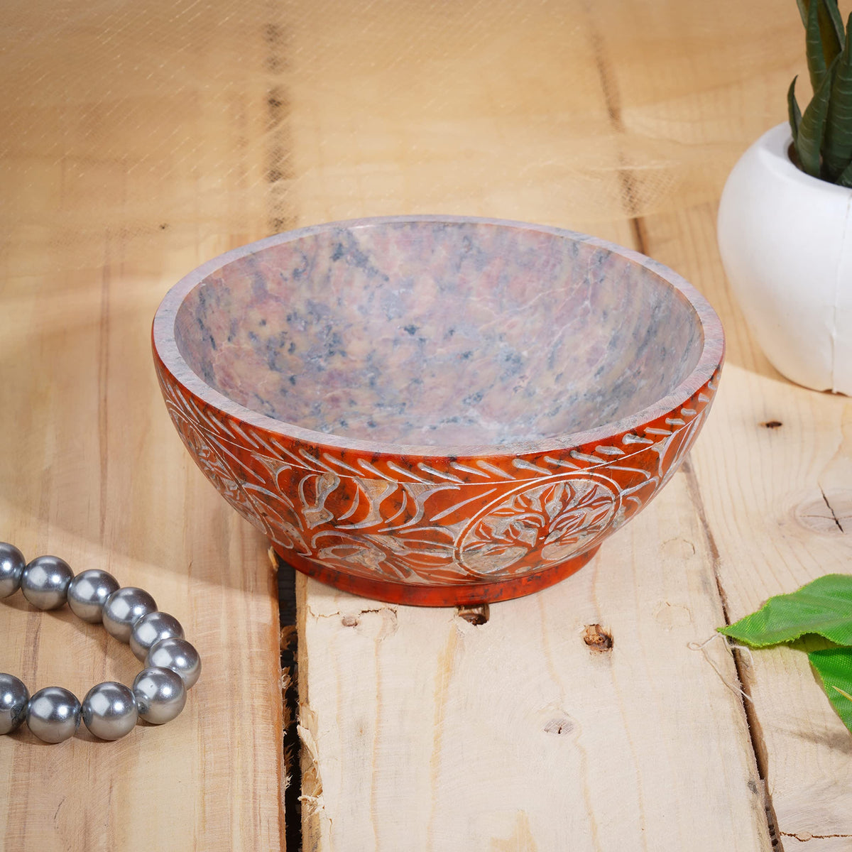 Soapstone Scrying And Smudge Bowl Pot Tree of Life Design Handmade Household Kitchen Table Decorative Gift 5 Inch (Tree of Life)