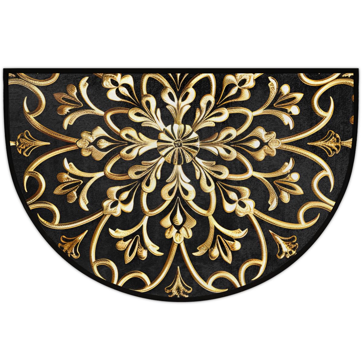 Golden Mandala Half Round Door Mat Semi Moon Rug Fireplace Carpet Area Rugs (A:a-1)