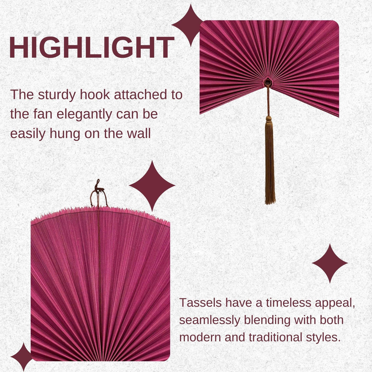 Bamboo Fan Wall Decor (Rasberry / 31inch)