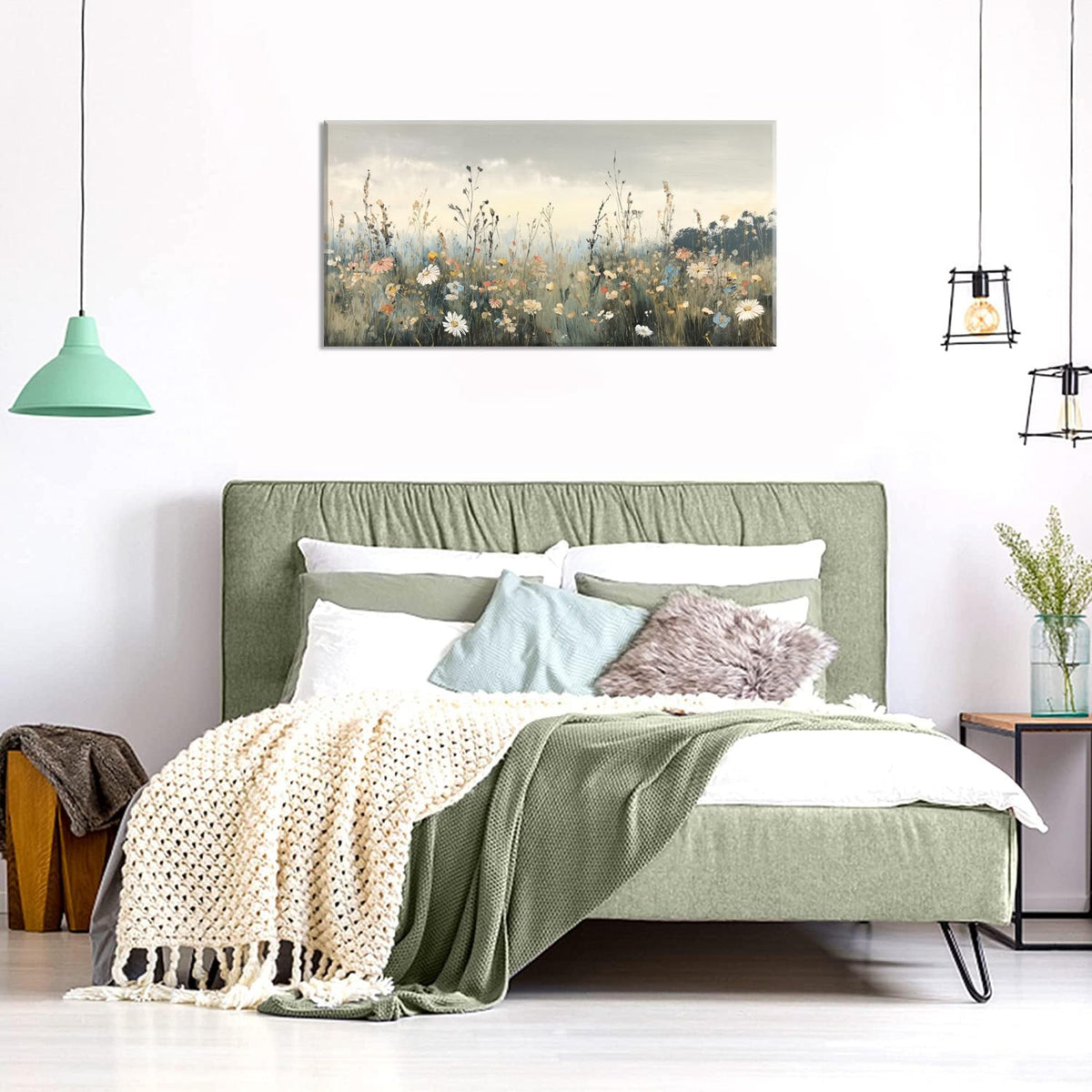 Rustic Wildflower Botanical Wall Art for Bedroom Canvas Painting Prints Vintage Meadow Flowers Grassland Floral Nature Landscape Retro White Classical Artwork Office Farmhouse Room Decor (40L" x 20W" / Colorful Wall Art(k827))