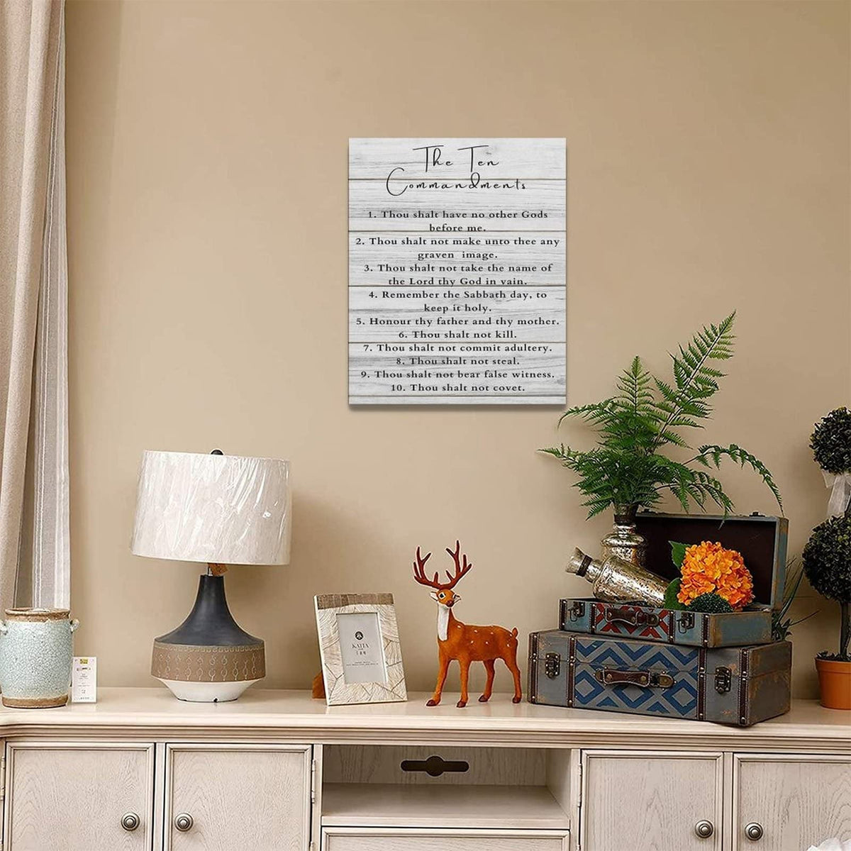 Ten Commandments Wall Decor 10 Commandments Wall Art Bible Verse Canvas Painting Christian Scriptures Pictures Prints Modern Framed Artwork Home Decoration for Living Room Bedroom Bathroom 16"x24" (White / 20"L x 16"W)
