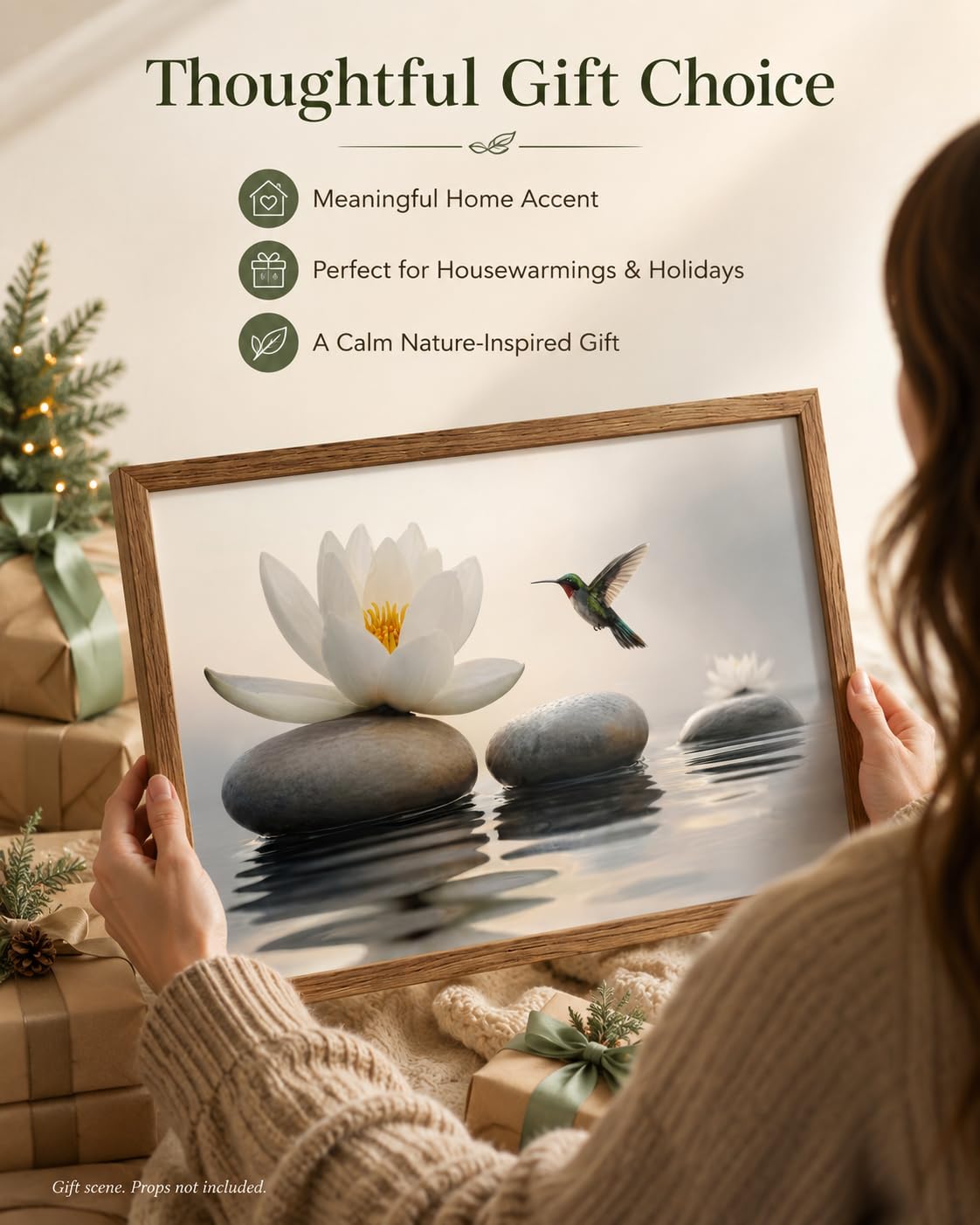 Wood Framed Zen Stone Wall Art Spa Lotus Flower Hummingbird Wall Decor (Hummingbird / 12"L x 16"W)