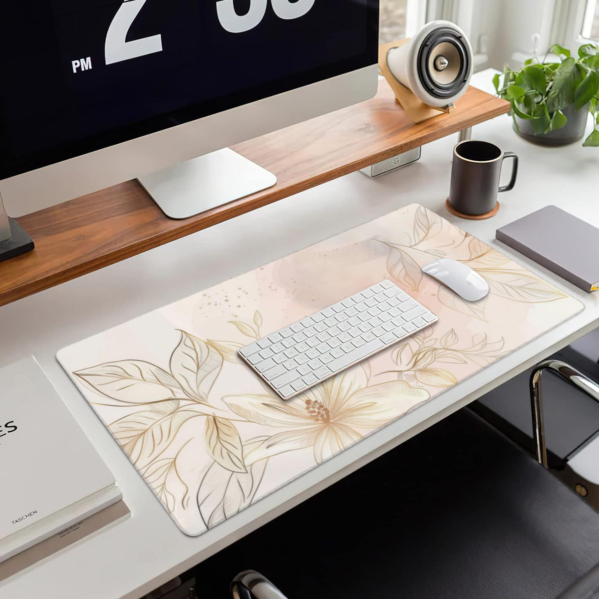 Desk Mat Minimalist Flowers and Leaves Large Gaming Mouse Pad for Desk XXL (15.7" x 35.4" / Minimalist Flowers and Leaves)