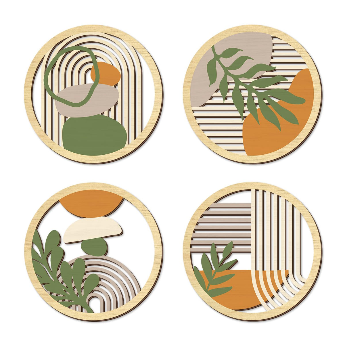 Boho Botanical Wooden Wall Art Bohemian Plants Hanging Sign (4pcs Boho Botanical Wooden Wall Art)