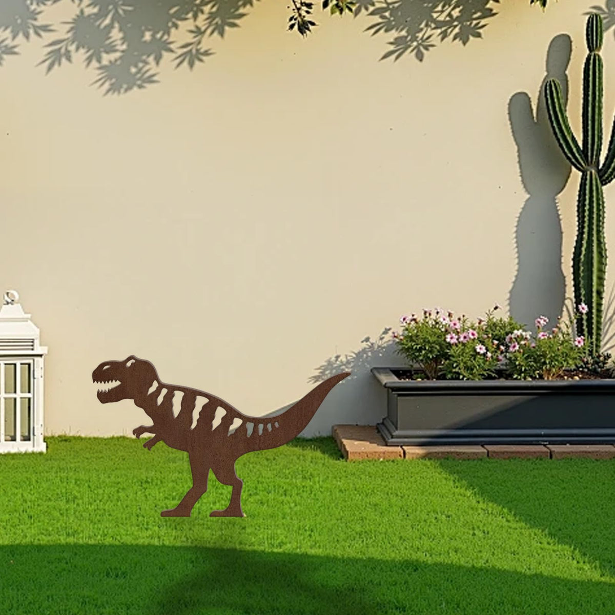 4 Piece Dinosaur Garden Stakes Set Dinosaur Garden Decor Dinosaur Sculpture Dinosaur Garden Statues Ideal for Porch & Zen Garden Spaces Unique Dinosaur Garden Decor (Cute)