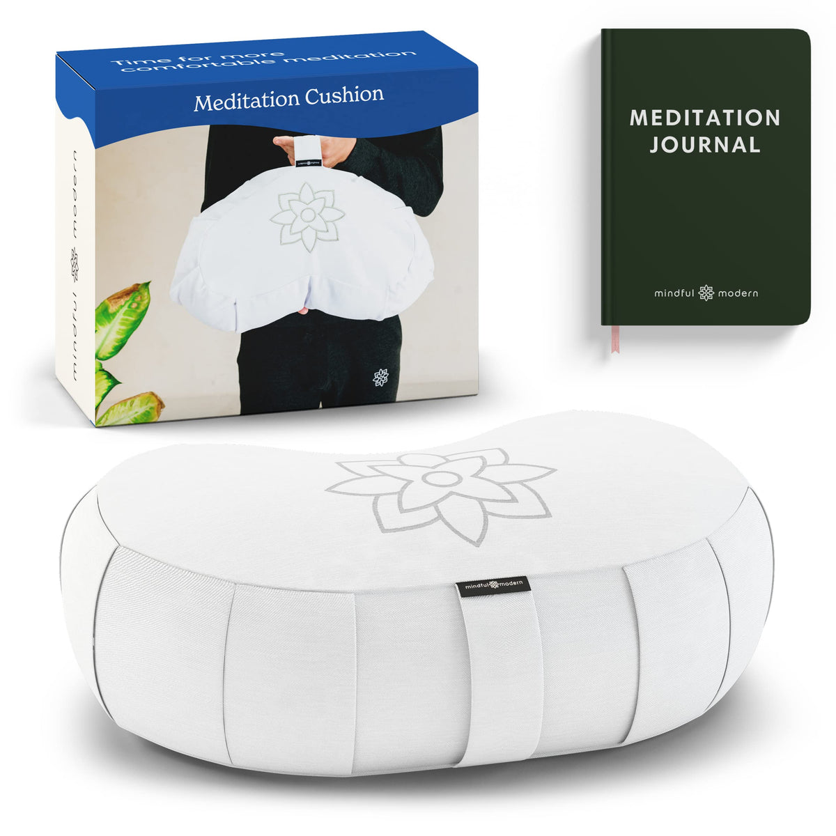 Mindful & Modern Large Meditation Cushion (Crescent - White)