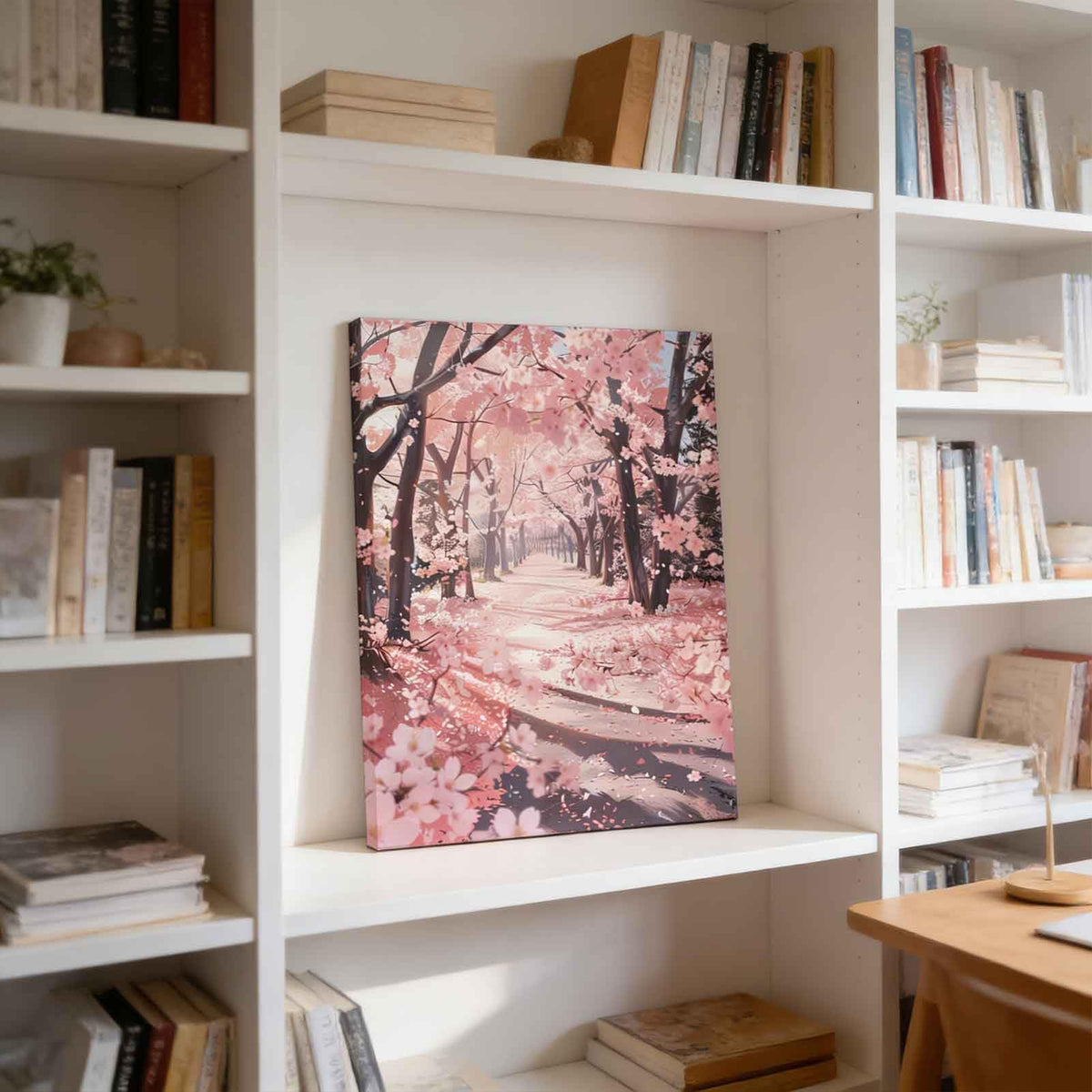 Romantic Cherry Blossom Canvas Wall Art Pink Floral Decor Painting Picture Japanese Tokyo Anime Plant flowers Scene Posters Prints for Living room Hotel Bedroom Study Home Decoration (pink / 24"L x 16"W)