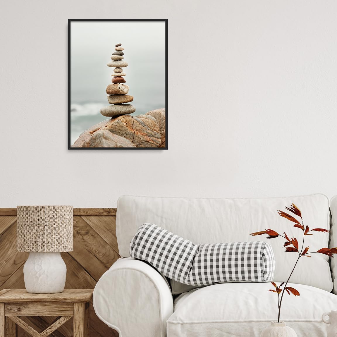 Tall Zen Rock Stack Wall Art (Black Aluminum Frame-7 / 11"L x 14"W)