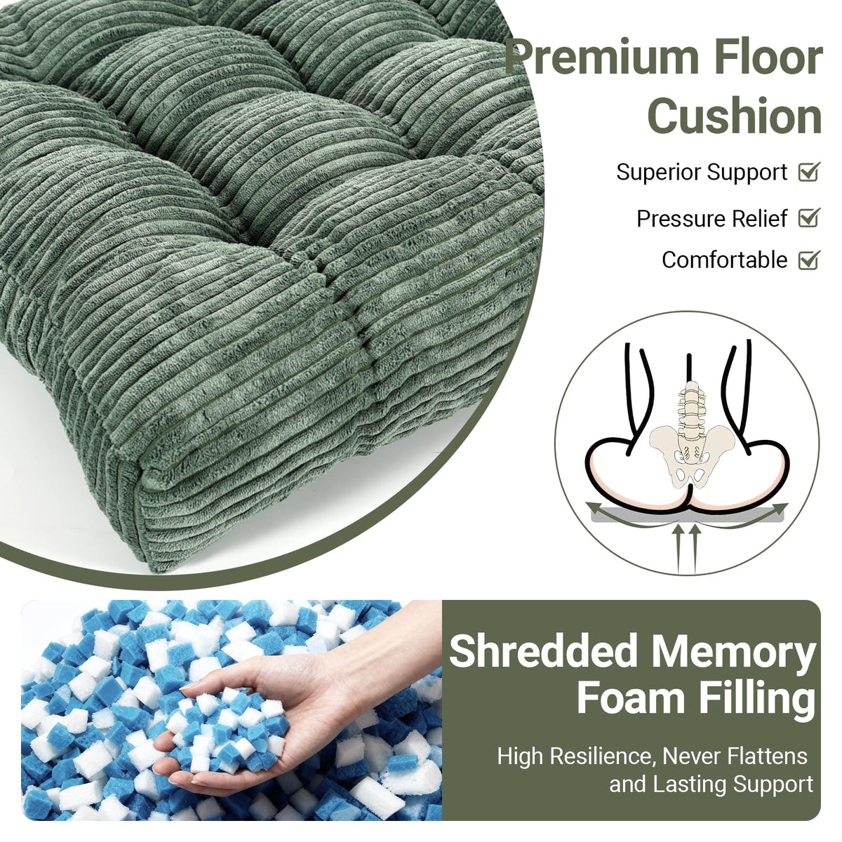 Meditation Floor Pillow Set of 2 (Dark Green)