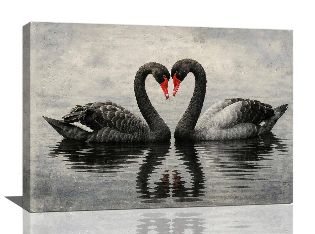 Black Swan Wall Art Vintage Canvas Wall Decor Swan Aesthetics Art Retro Pictures Painting Artwork Framed Decoration for Living Room Bedroom Bathroom Dining Room Office 16"x24" (Swan / 24L"×16W")
