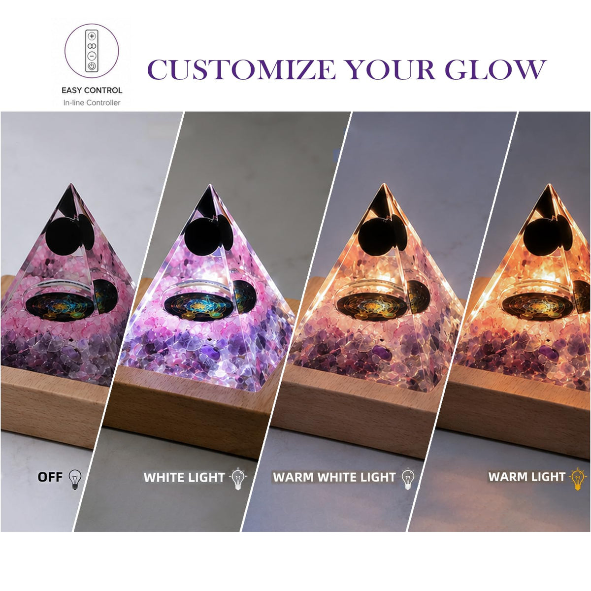 Orgone Pyramid Lamp with Light Base (Plug-in-Love&Compassion)