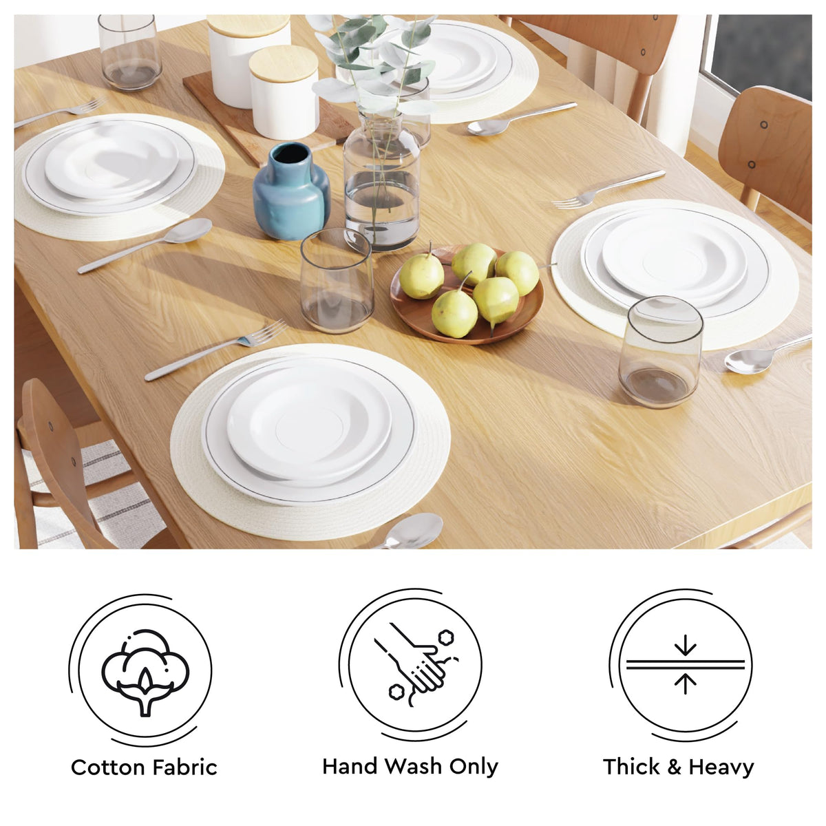 Placemats Round Cotton Dining Table Mats 13" (Off White / 13" (Set of 4))