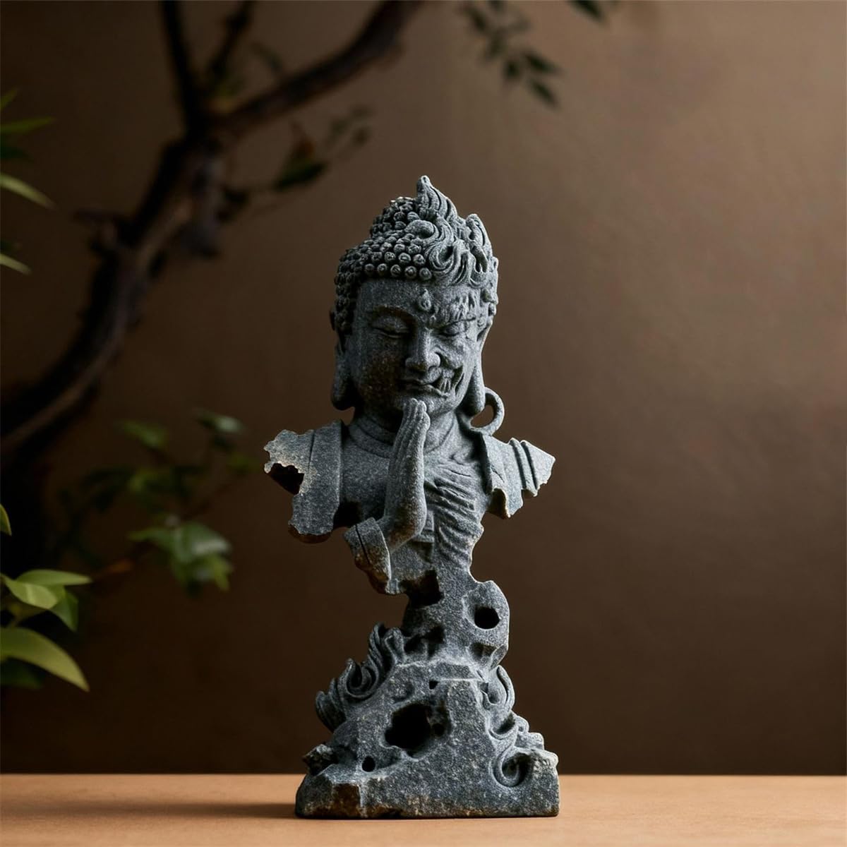 Meditating Buddha Statue Zen Garden Statues Sandstone Thinker Buddha Sculpture Figurine for Fish Tank Aquarium Home Decorations (CS)