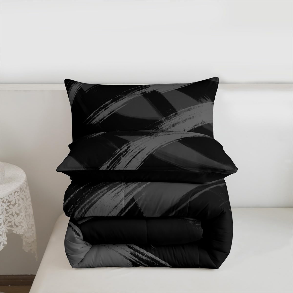Black Grey Comforter Set Twin Size Bedding Set (Multi 45692 / Twin)