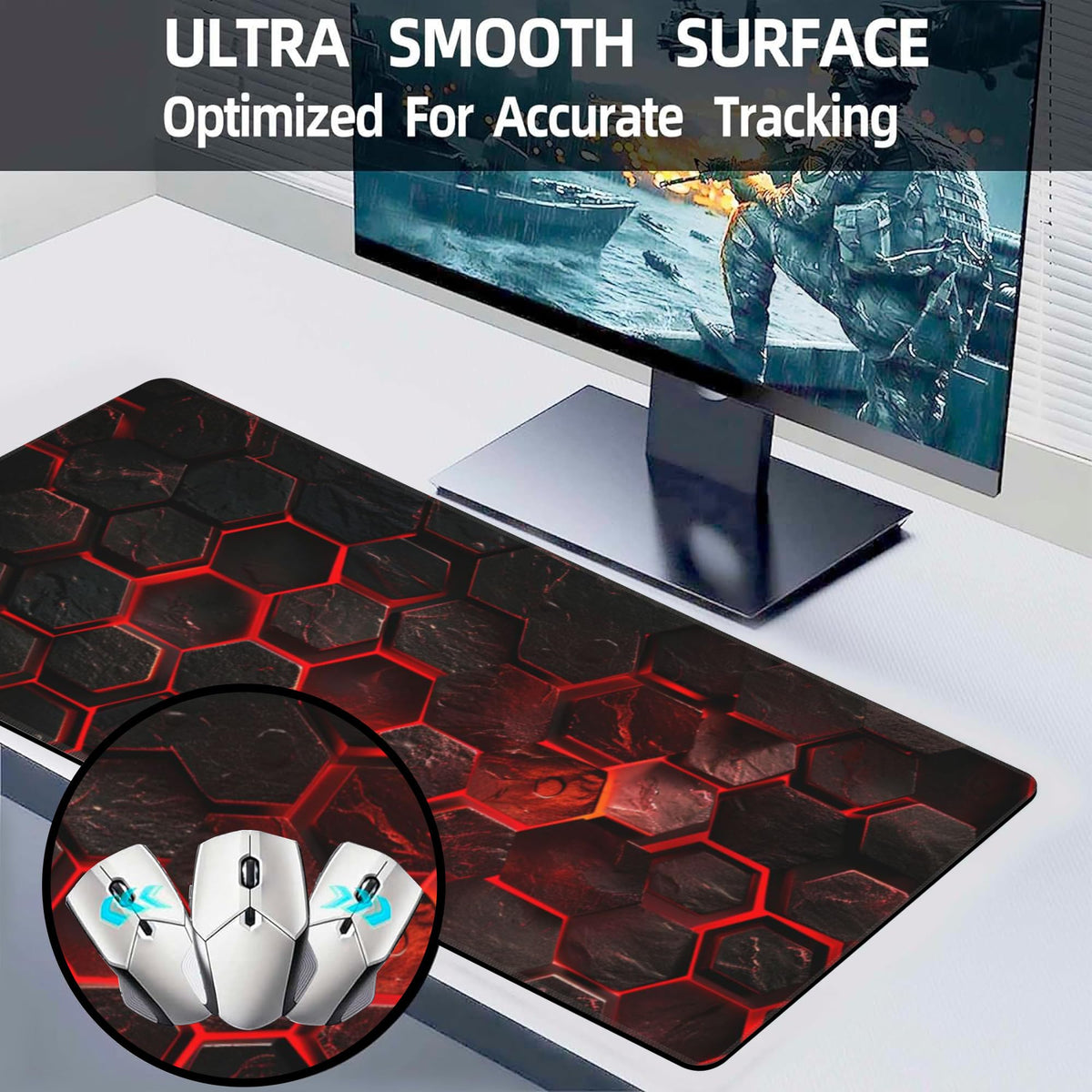 Large Gaming Mouse Pad for Desk (11.8" x 31.5" / Red Honeycomb Science Technology)