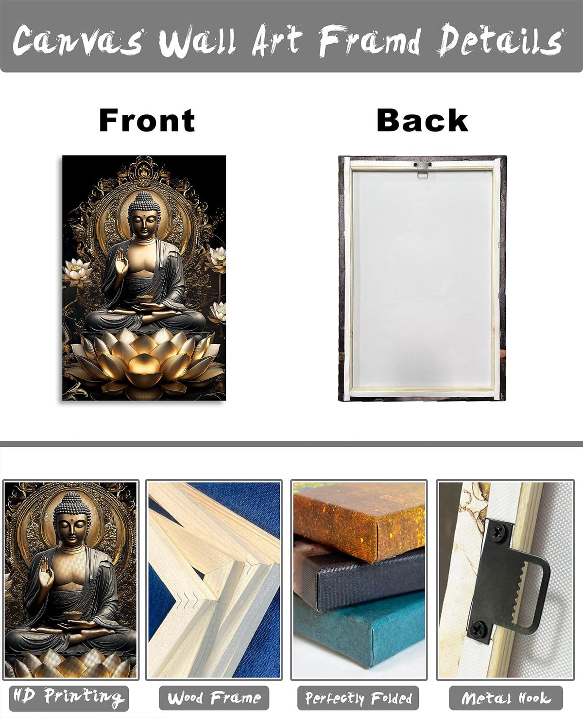 Black and Gold Buddha Wall Art Zen Lotus Spiritual Relax Canvas Prints Buddhist Meditation Pictures for Bathroom Living Room Bedroom Wall Decor Artwork (24"L x 16"W / Black & Gold)