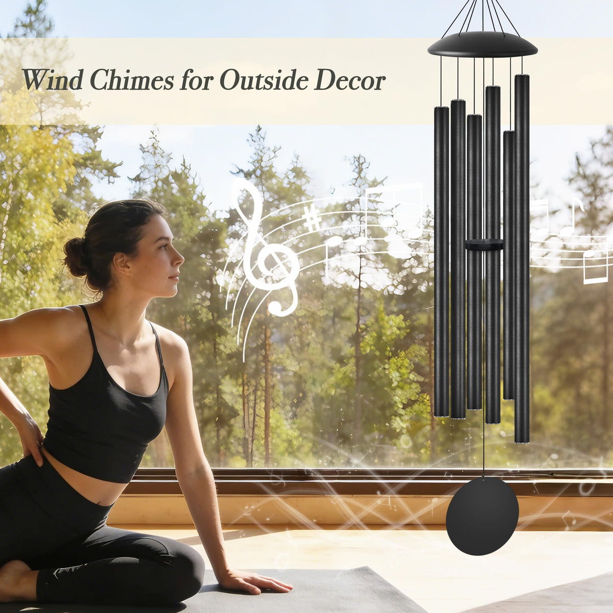 60" Extra Large Wind Chimes for Outside Deep Tone Wind Chimes Garden Decor (Black Thick / 60")