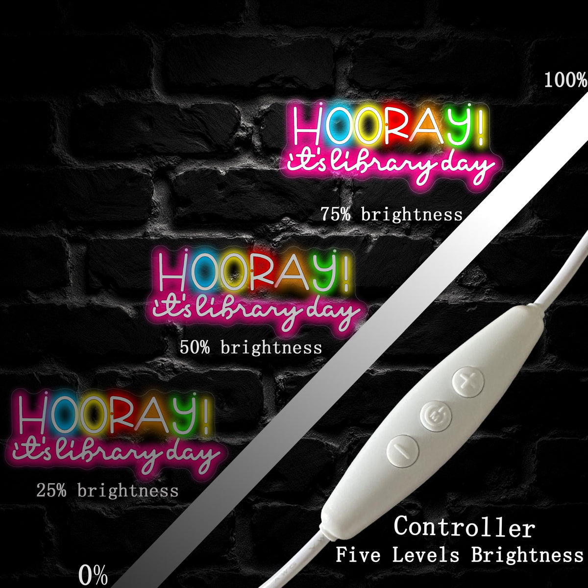 Hooray It's Library Day Neon Sign Bookish Wall Decor Reading Room (Hooray It's Library Day)