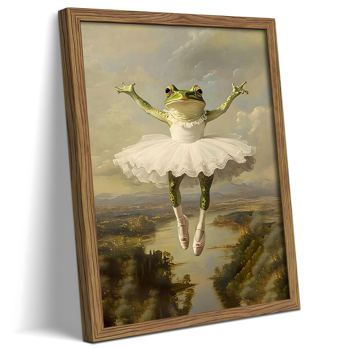 Funny Frog Ballerina Framed Canvas Wall Art (A-Green Frog / 16"L x 12"W)