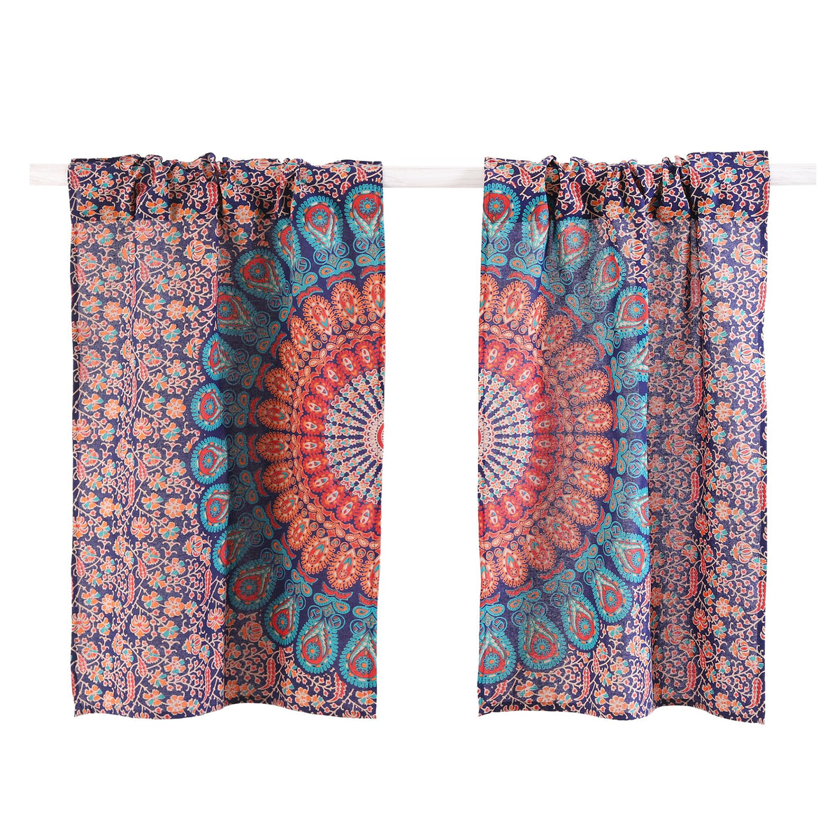 Indian Hippie Bohemian Beautiful Peacock Mandala Curtain Panels Room Divider Blue (Blue Multicolor / 18"W x 32"L (Pack of 2))