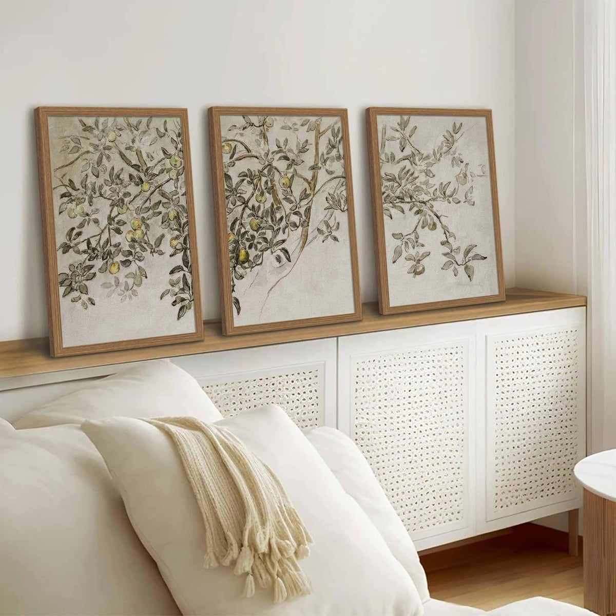 3Pcs Vintage Botanical Sketch Wall Art Neutral Farmhouse Apple Tree Prints (Apple Tree Branches / 16x24 Inches)