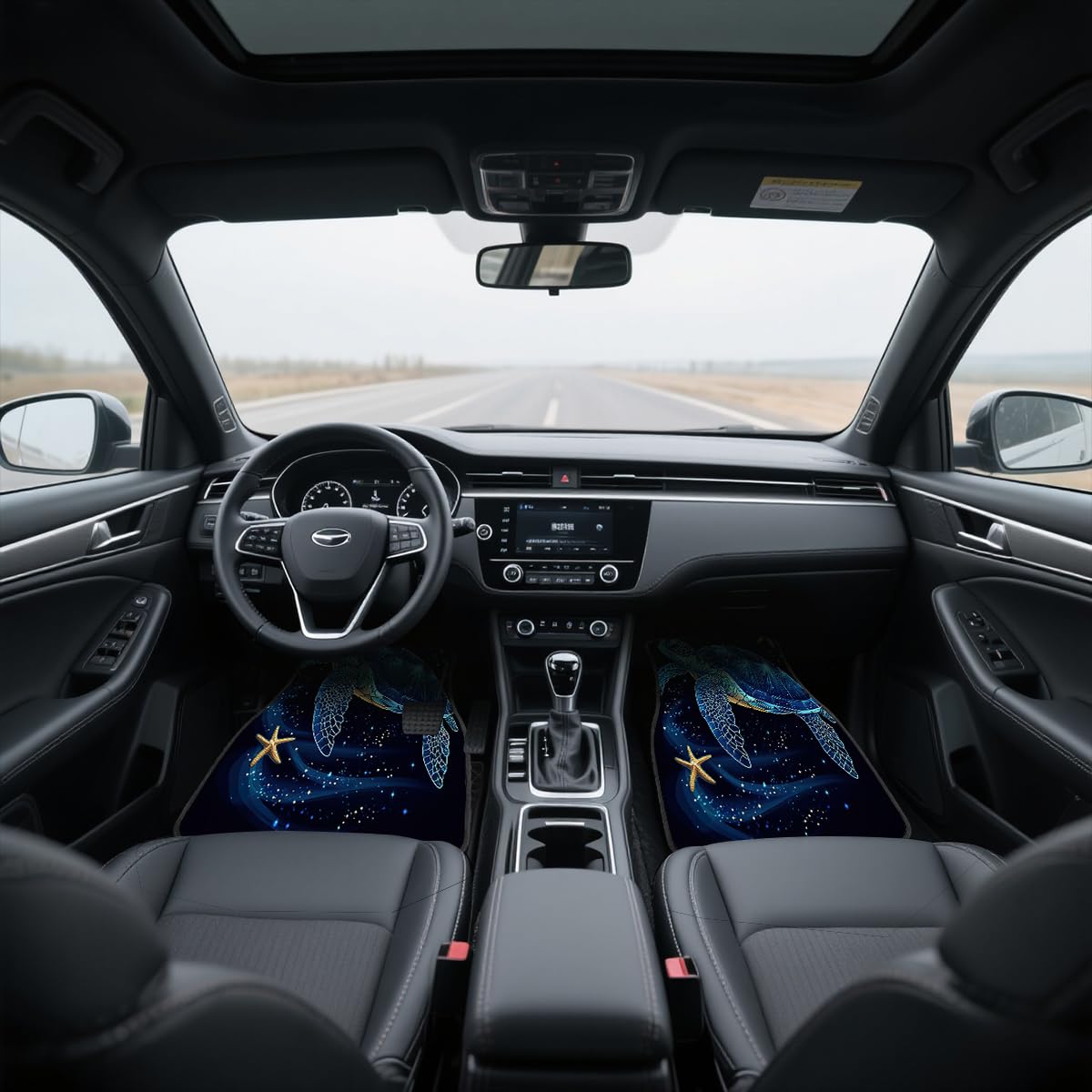 Sea Turtle Car Floor Mats Set of 4 Starfish Watercolor Painting Colorful Automotive Car Floor Carpets Non (26.8"L x 17.3"W x 0.4"Th / Sea Turtle)