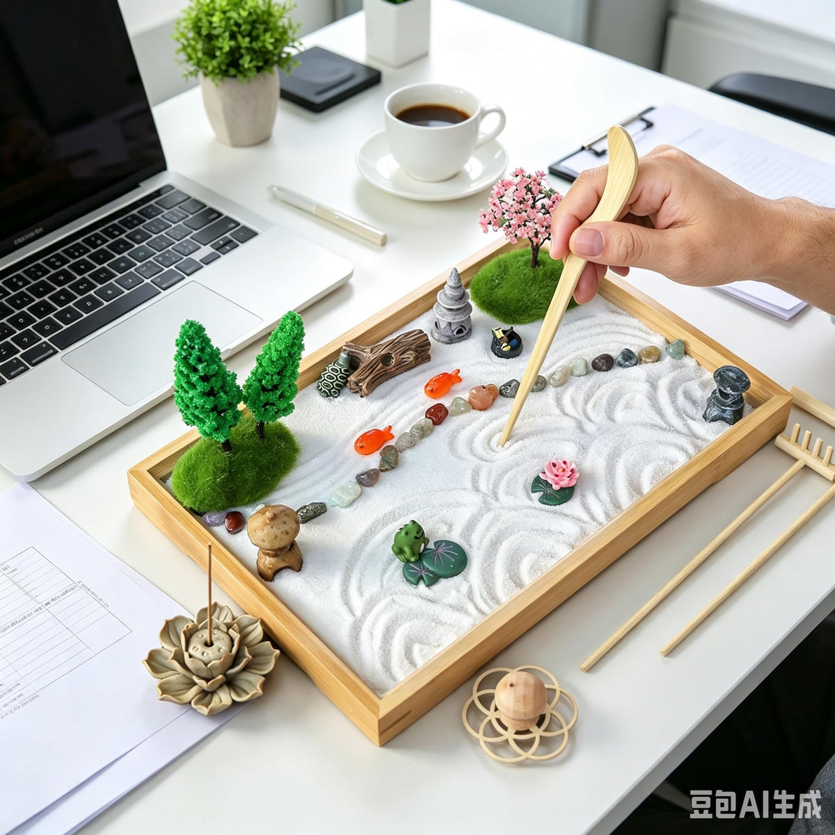 Tabletop Zen Garden Kit Desktop Meditation Sand Tray Therapy Landscape Set (Style B)
