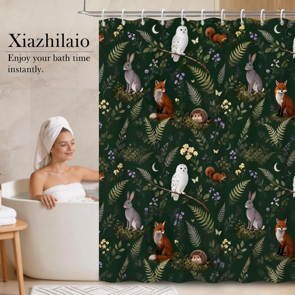 Whimsical Woodland Animals Shower Curtain 72x78 Inch (Botanical and Animals / 72"W x 78"L (Pack of 1))