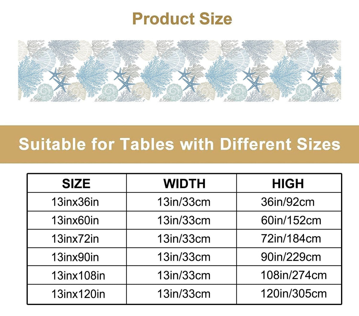 Coastal Beach Tablecloth (13x90inch / Ocean 12)