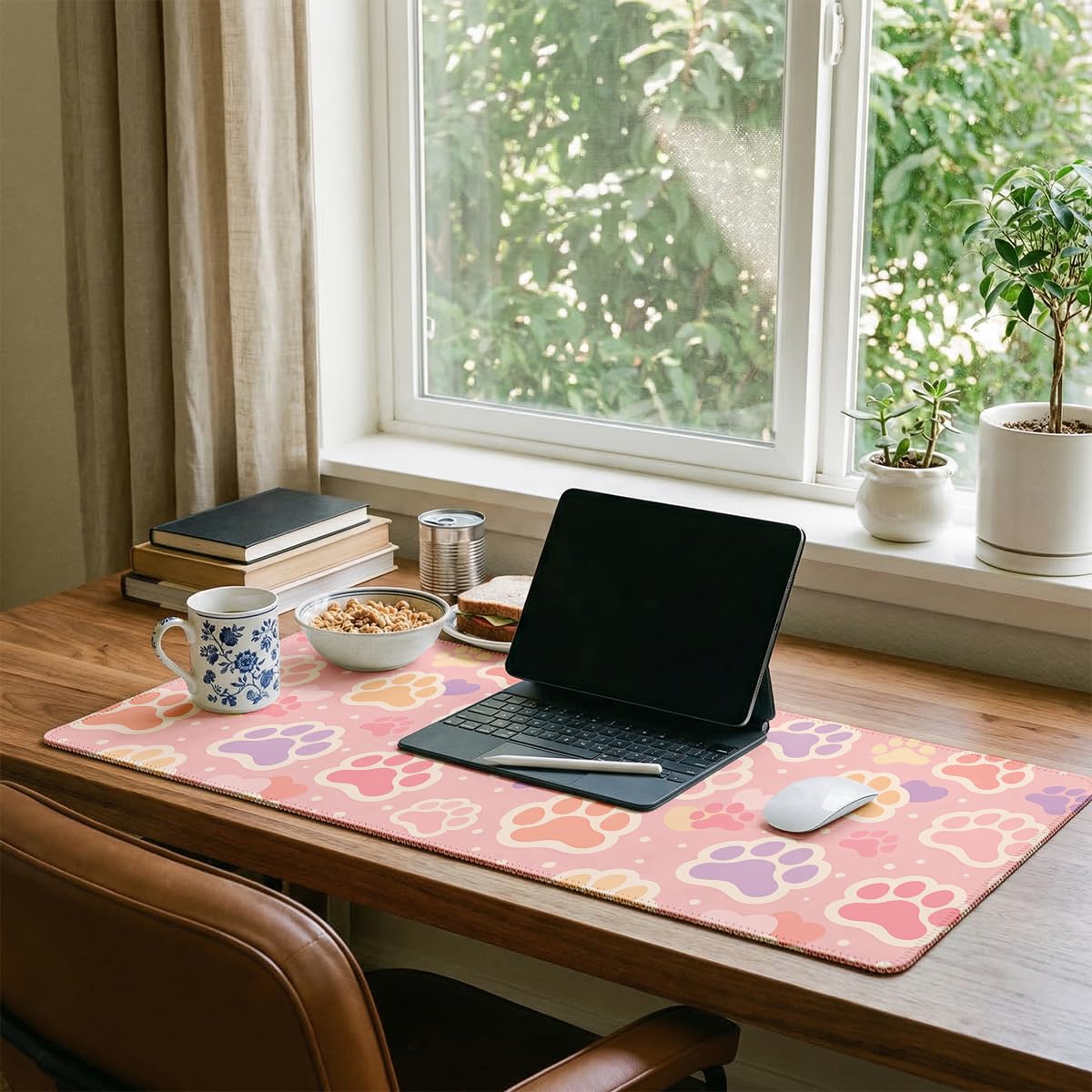 Paw Print Large Gaming Mouse Pad Cute Pet Pink Kawaii Heart Desk Mat (Paw Print / 31.5L x 11.5W inches)