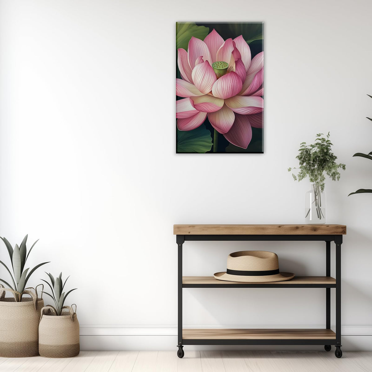 Zen Canvas Wall Art Pink Lotus Picture Print Water Lily Bloom Art Painting Poster Meditation Spiritual Room Decor Artwork Frame (Artwork-1 / 30"L x 20"W)