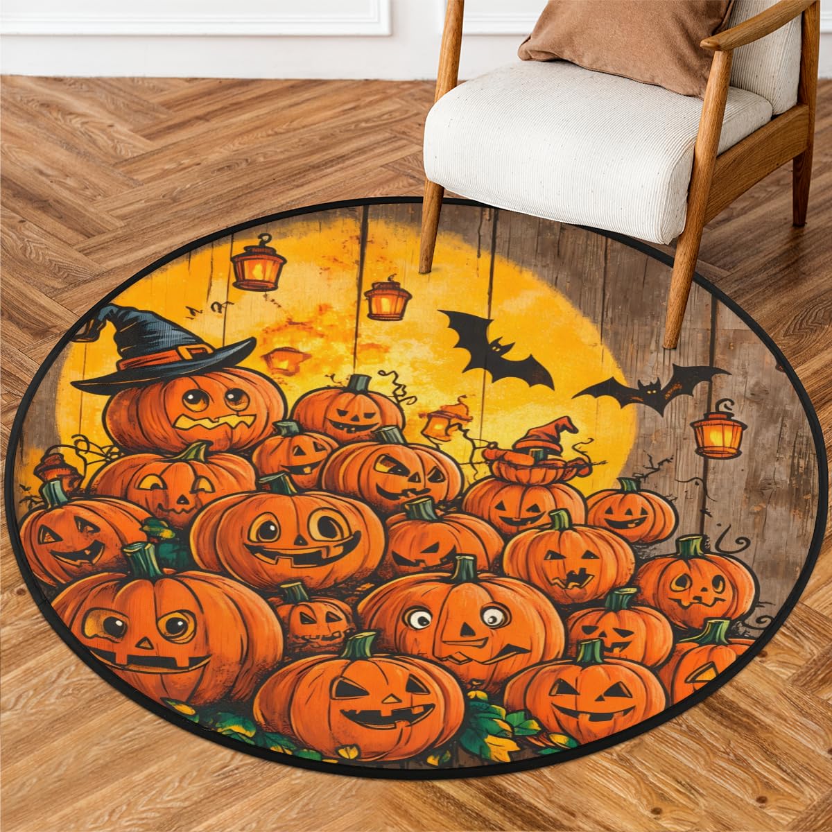 5 Ft Pumpkin Round Rug Circle Area Rugs Circular Door Mat for Indoor (B:c-24 / 5'3" (Round))