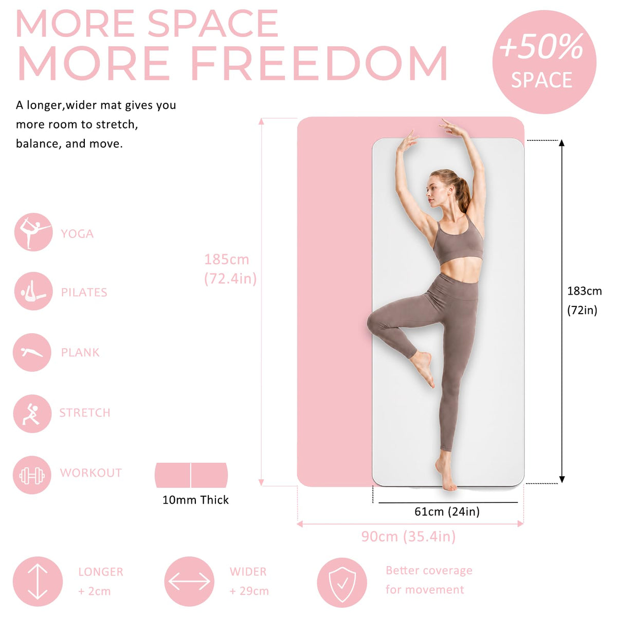 TPE Yoga Mat 72"x35" (Pink / 72*35*0.4inch)