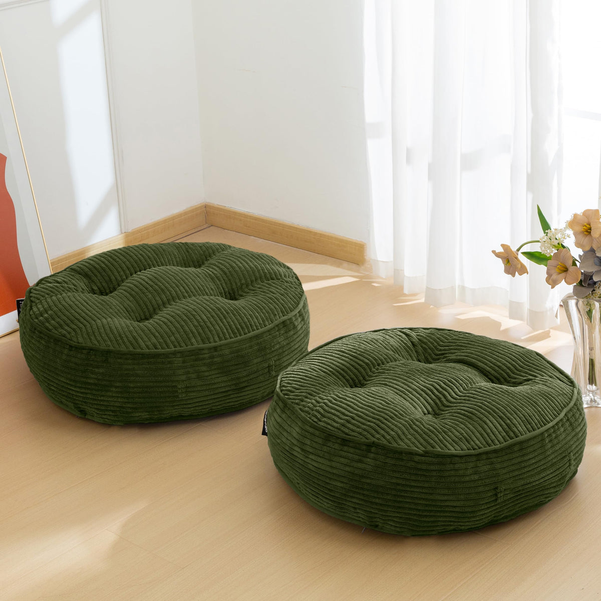 6" Extra Thick Floor Pillow Cushion for Adults (Round Dark Green / 6" Thick(Pack of 2))