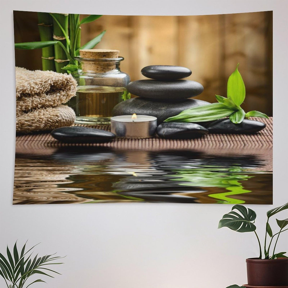 Spa Tapestry Wall Hanging Massage Stone Triplets Herbal Oil and Scent Candles Print Tapestries Home Decor for Living Room Bedroom Farmhouse Kitchen Dorm 40"x60" (40"L x 60"W / Zen-2)