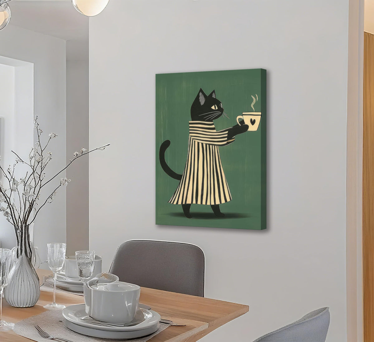 Black Cat Coffee Canvas Wall Art (Coffee Cat / 24"L x 16"W)