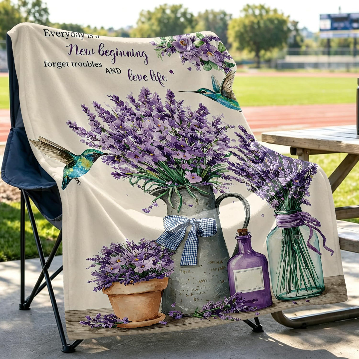 Lavender Fleece Blanket Hummingbird Floral Blanket Gift Room Decor 50"x60" (Lavender / 50"X60")