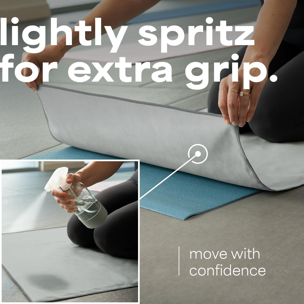 Aura Microfiber Yoga Mat Towel (Grey 2pk)