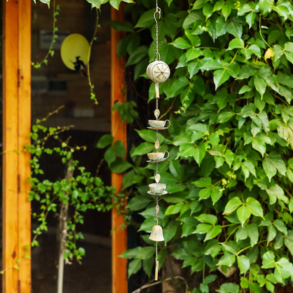 40" H Teapot & Cups Rain Chime with Bell Hanging (3.3 Ft Rain Chime)
