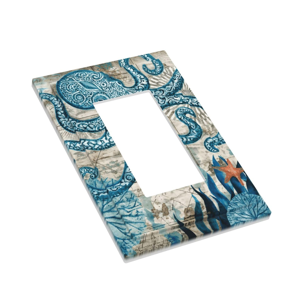 Nautical Ocean Starfish Octopus 1 Gang Outlet Decorator Light Switch Wall Plate Cover Faceplate Decorative Switchplate Rocker (Nautical Ocean Starfish Octopus / 1-Gang Rocker Mid)
