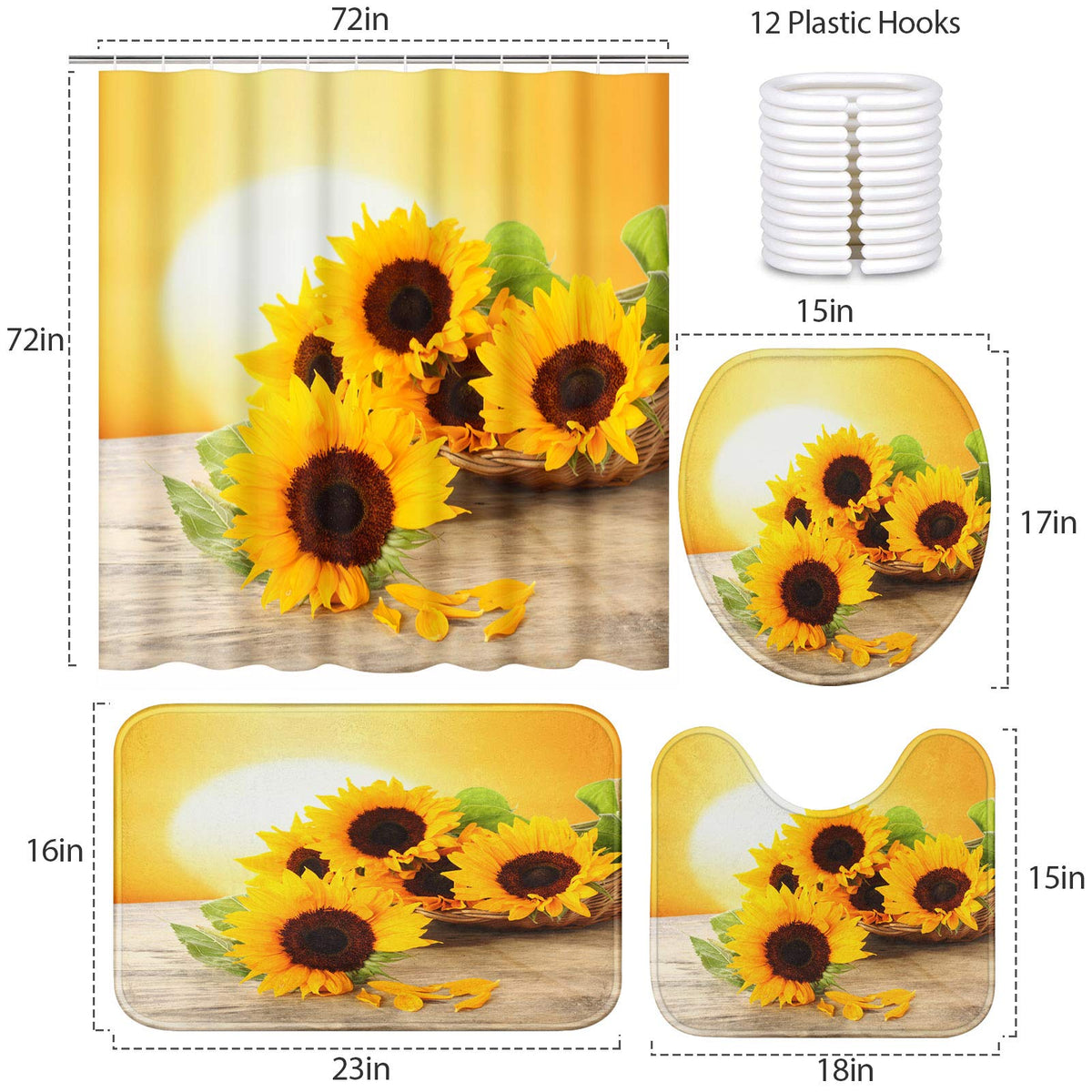 Bathroom Sets with Shower Curtain and Rugs (Summer Sun Sunflower)