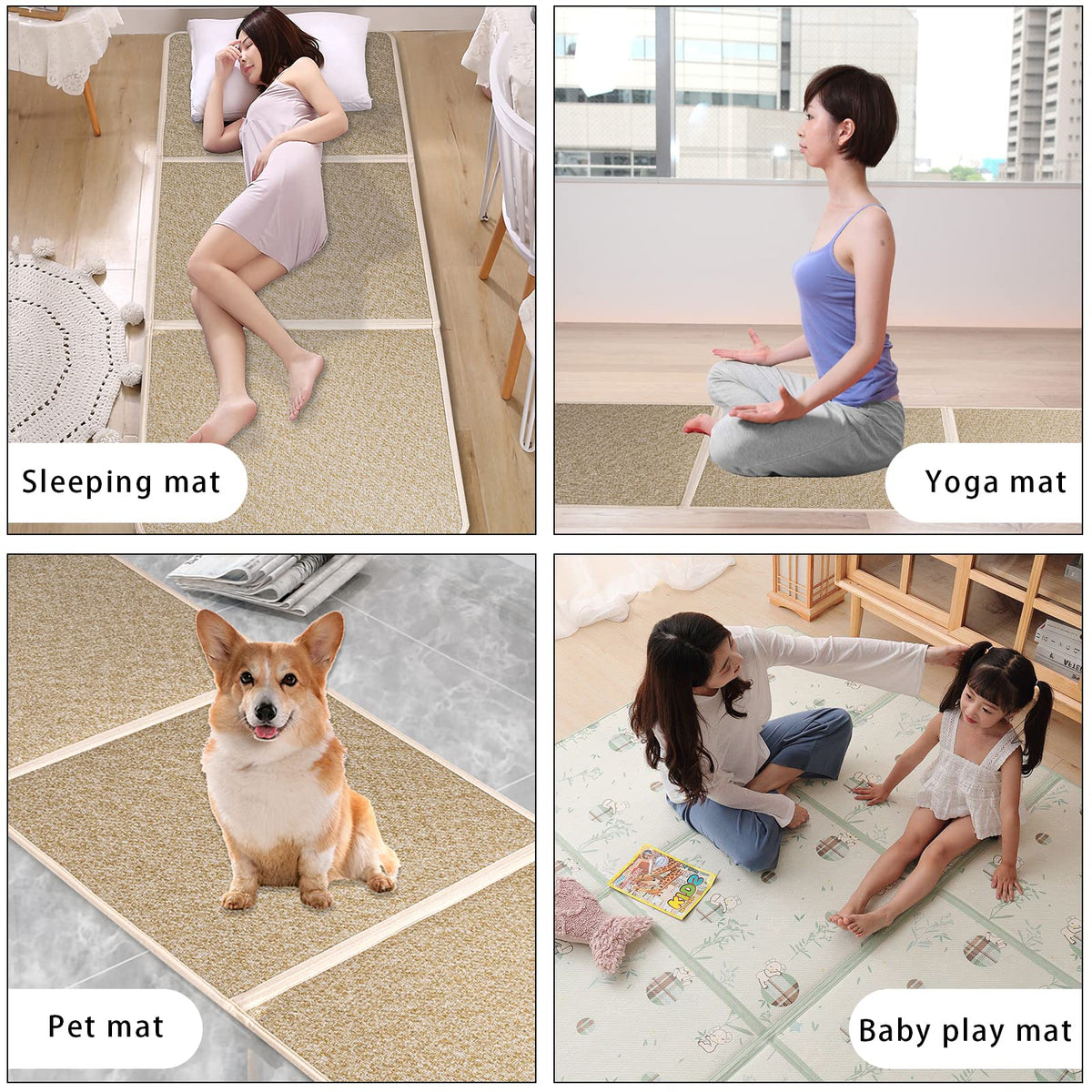 Japanese Tatami Mat Foldable Floor Mats Non (24" x 71" / Green)