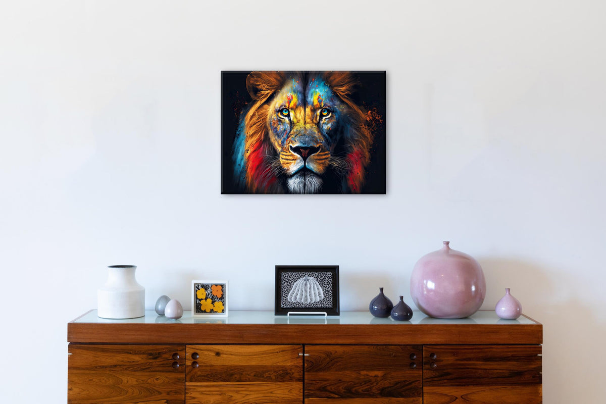 Colorful Lion Canvas Wall Art Safari Animal Pictures for Men Bedroom Living Room Decor Abstract Graffiti Lion Portrait Poster King of Jungle Painting Artwork Modern Office Home Decorations 12x16” (16"L x 12"W / SCTYLION)