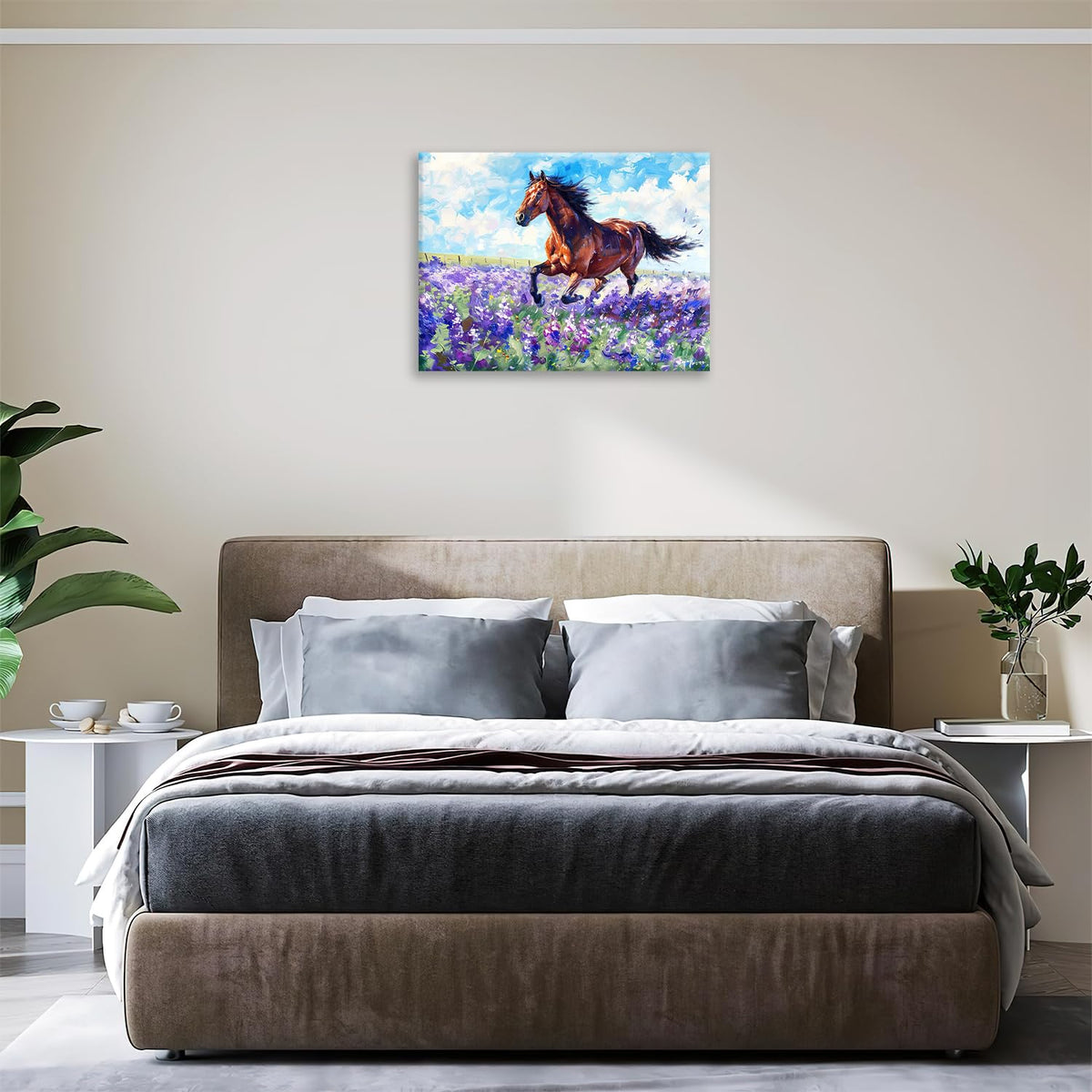 Horse Canvas Wall Art Lavender Print Painting Framed ArtWork 12"x16" (Horse / 16"L x 12"W)
