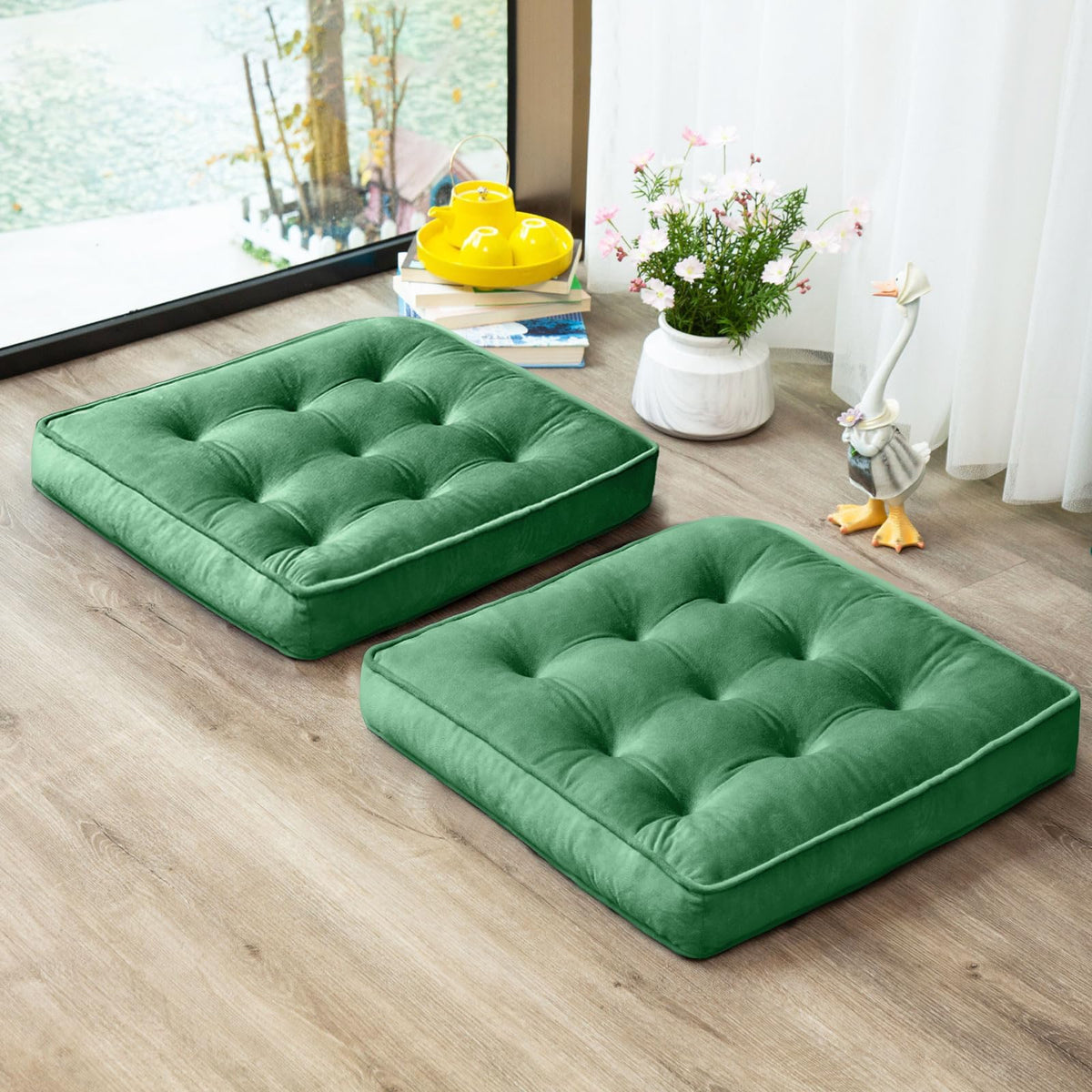 Floor Pillow Set of 2 (Green / 20x20 Inch(Pack of 2))