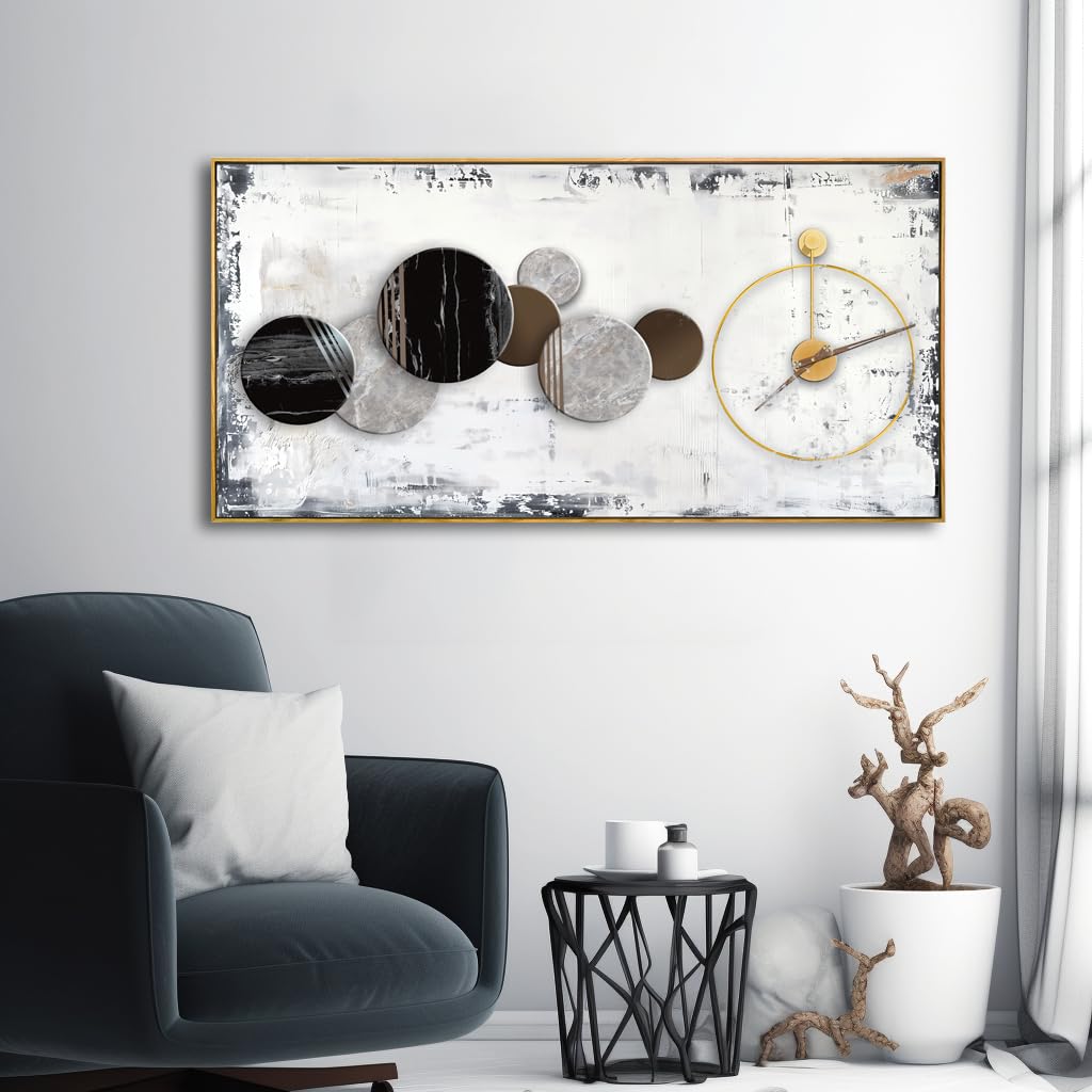 46Clock Wall Art Modern Canvas Painting Framed Decor 30"x60" (58"L x 29"W / Simple 01)