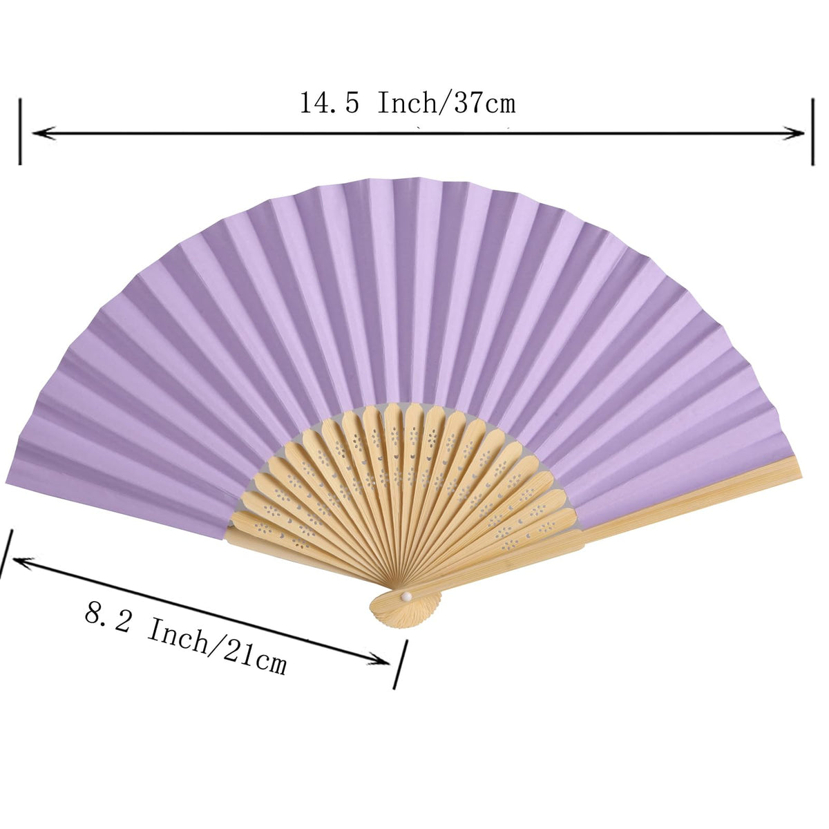 50pcs Paper Hand Fan with Organza Bags Bamboo Handheld Folding Fan DIY Decorative Wedding Party Favors (Light Purple)
