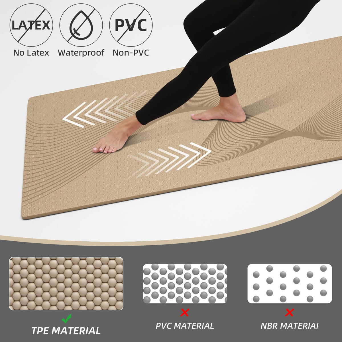 Yoga Mat 72x25×0.3 Inch (Beige)